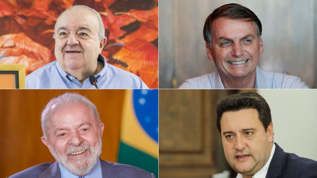 Montagem com Rafael Greca, Jair Bolsonaro, Luiz Inácio Lula da Silva e Ratinho Jr.