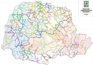 Mapa do Paraná com trechos de rodovia em destaque.