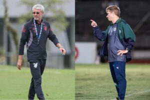 Técnicos Odair Helmann (Athletico) e Fernando Seabra (Coritiba) em montagem