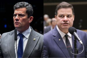 Sergio Moro (à esq.) e Sandro Alex (à dir), ambos em discursos no Congresso Nacional